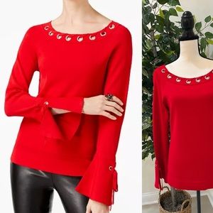 INC Grommet Bell split Sleeve boatneck RED sweater Sz XL NWOT